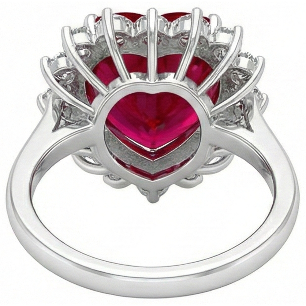 10,75 carati a forma di cuore rosso rubino Aaa con anello di diamanti