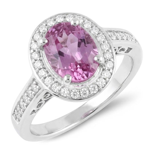 11.85 carati Kunzite rosa con diamanti Anniversario Anello in oro bianco