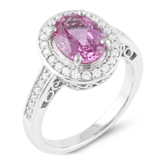 11.85 carati Kunzite rosa con diamanti Anniversario Anello in oro bianco