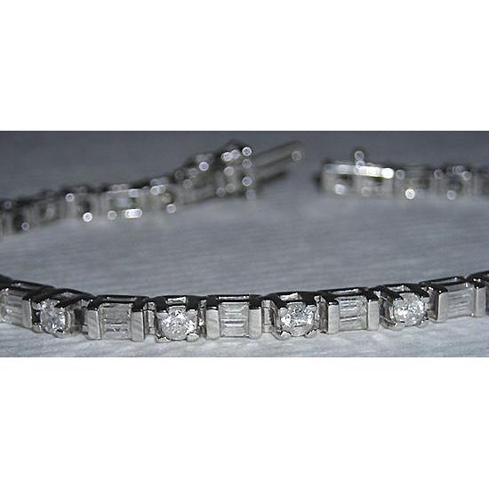 11.40 Ct. Bracciale Tennis WG Baguettes & Vero Diamanti Tondi