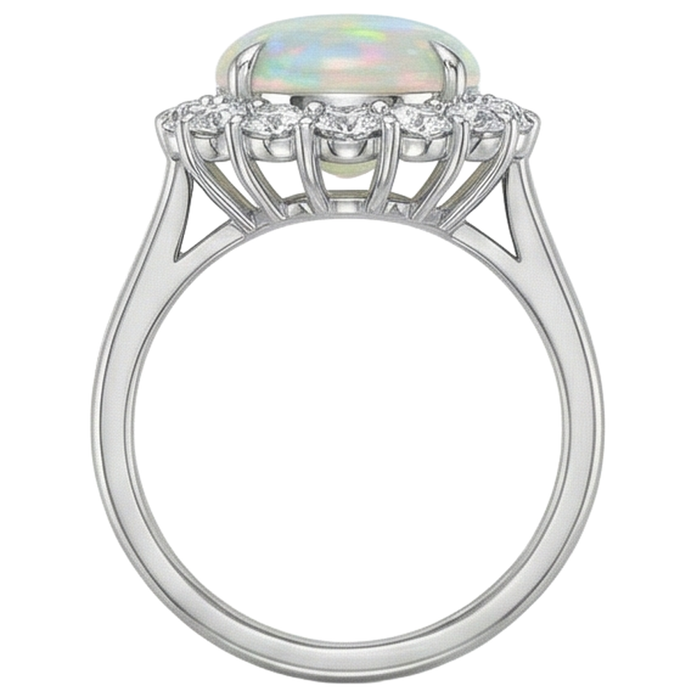 12.50 Carati Anello Nuziale Opale E Diamanti Nuovo Oro Bianco 14K