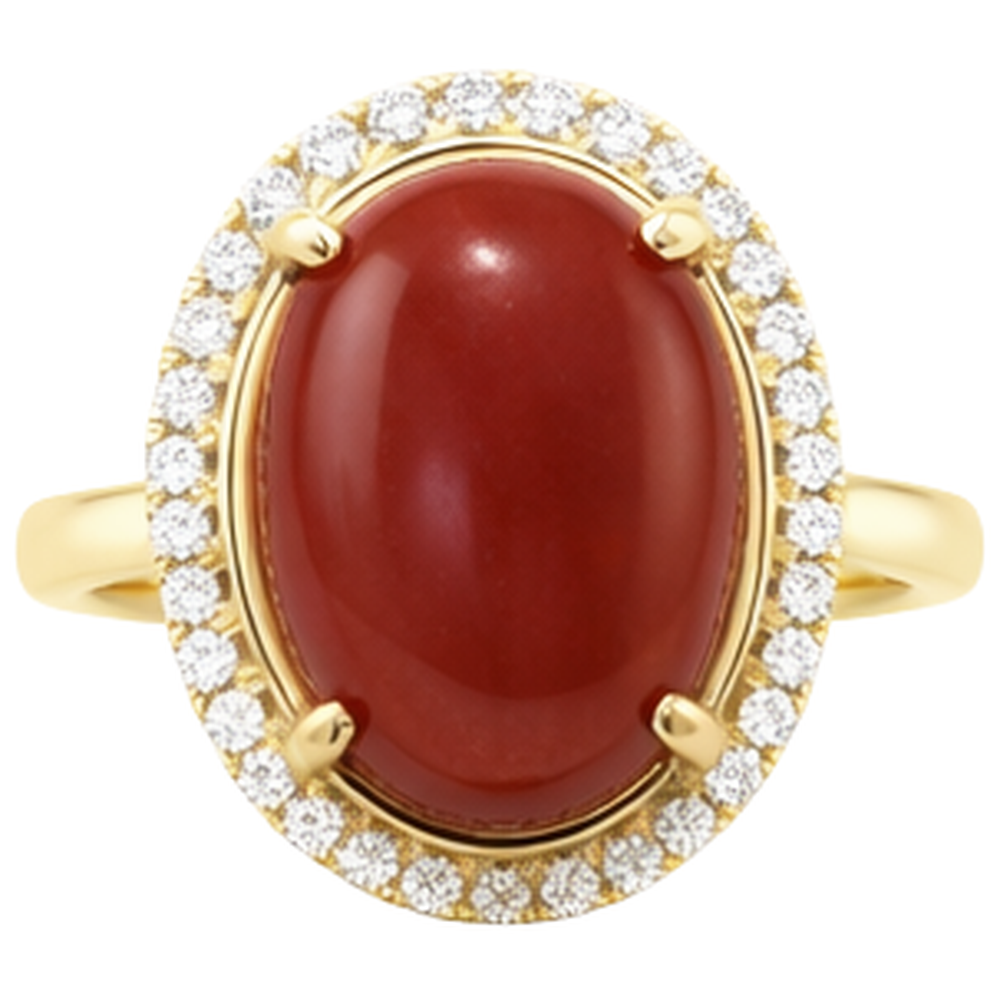 12.50 Carati Corallo Rosso Con Diamanti Fede Nuziale Oro Giallo 14K