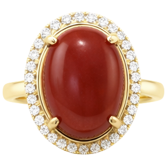 12.50 Carati Corallo Rosso Con Diamanti Fede Nuziale Oro Giallo 14K