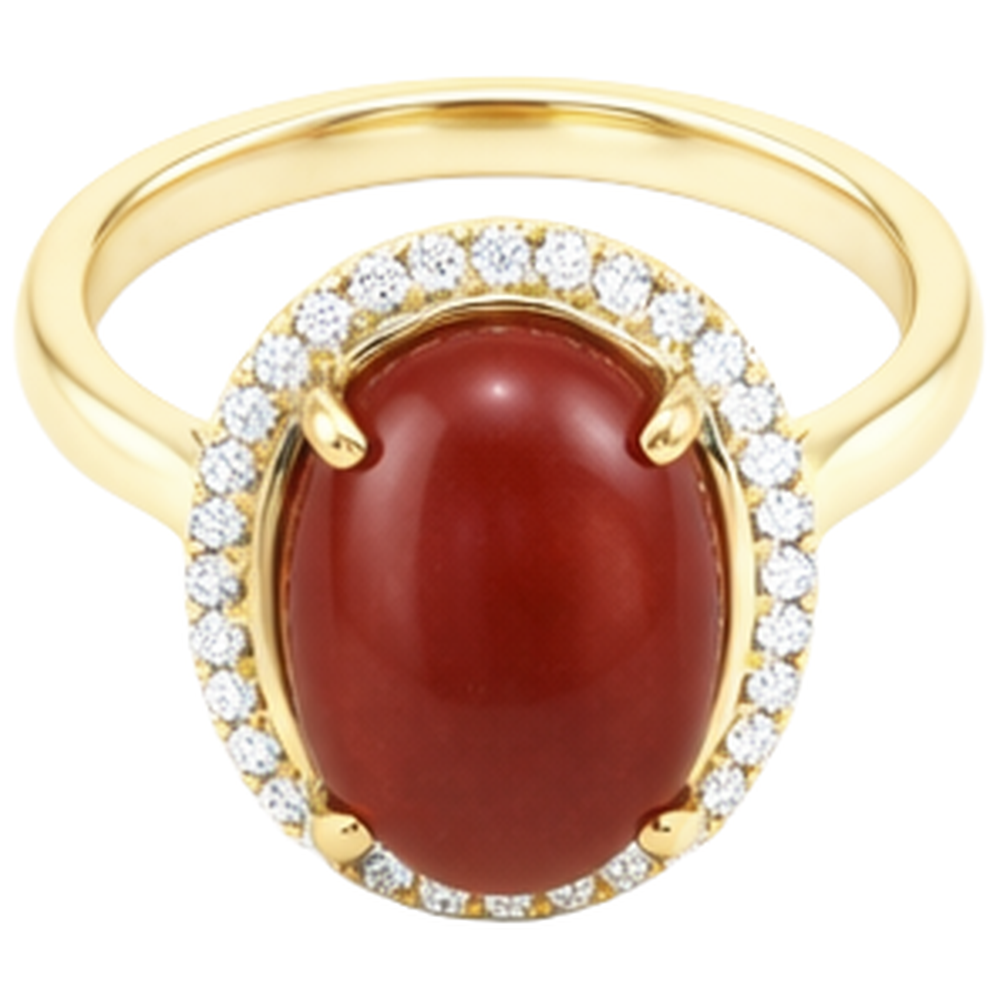 12.50 Carati Corallo Rosso Con Diamanti Fede Nuziale Oro Giallo 14K