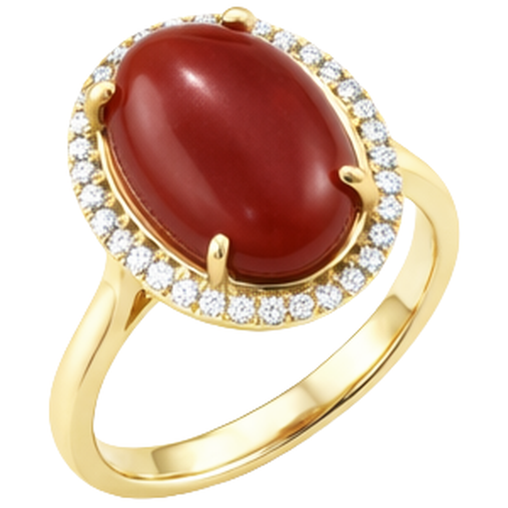 12.50 Carati Corallo Rosso Con Diamanti Fede Nuziale Oro Giallo 14K
