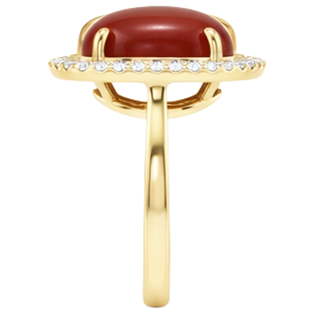 12.50 Carati Corallo Rosso Con Diamanti Fede Nuziale Oro Giallo 14K