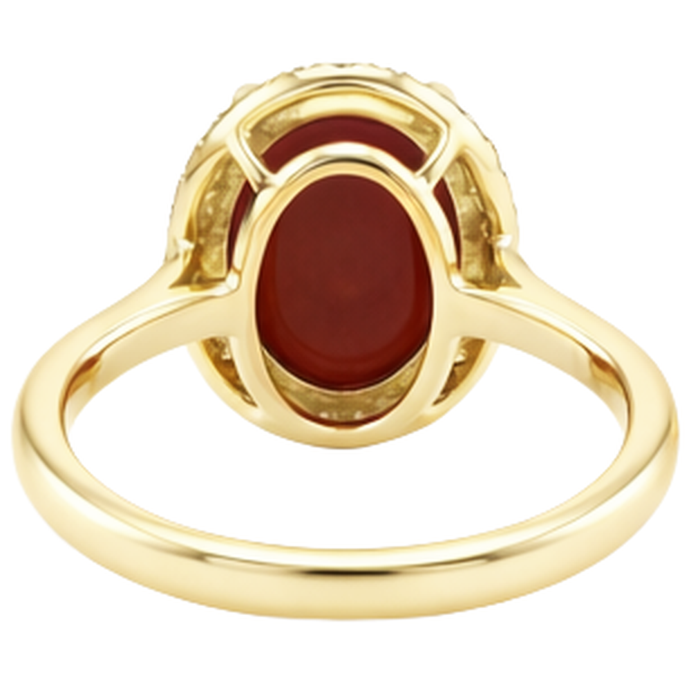 12.50 Carati Corallo Rosso Con Diamanti Fede Nuziale Oro Giallo 14K