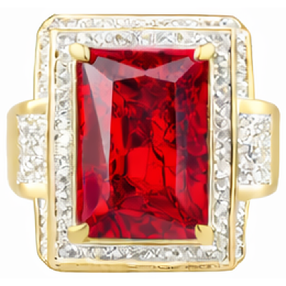 13 ct Grande Smeraldo Taglio Rosso AAA Anello da Uomo Rubino Con Diamante Oro Giallo 14 kt