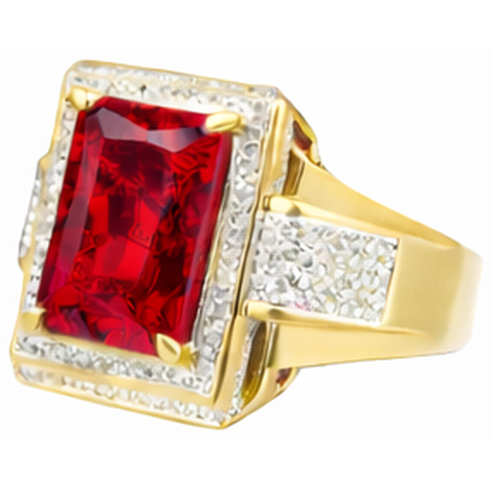 13 ct Grande Smeraldo Taglio Rosso AAA Anello da Uomo Rubino Con Diamante Oro Giallo 14 kt