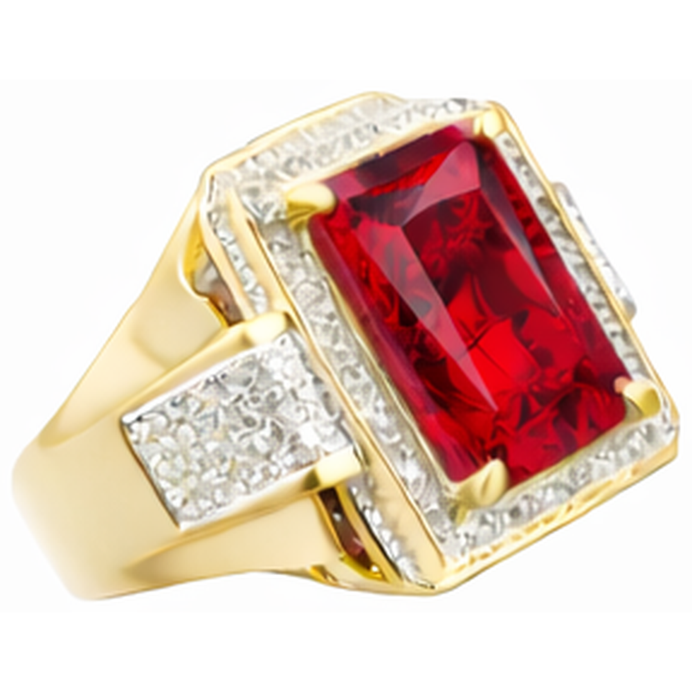 13 ct Grande Smeraldo Taglio Rosso AAA Anello da Uomo Rubino Con Diamante Oro Giallo 14 kt