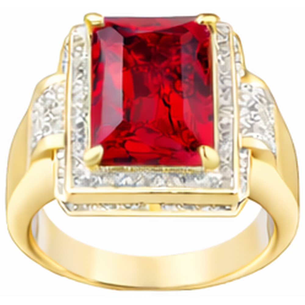 13 ct Grande Smeraldo Taglio Rosso AAA Anello da Uomo Rubino Con Diamante Oro Giallo 14 kt