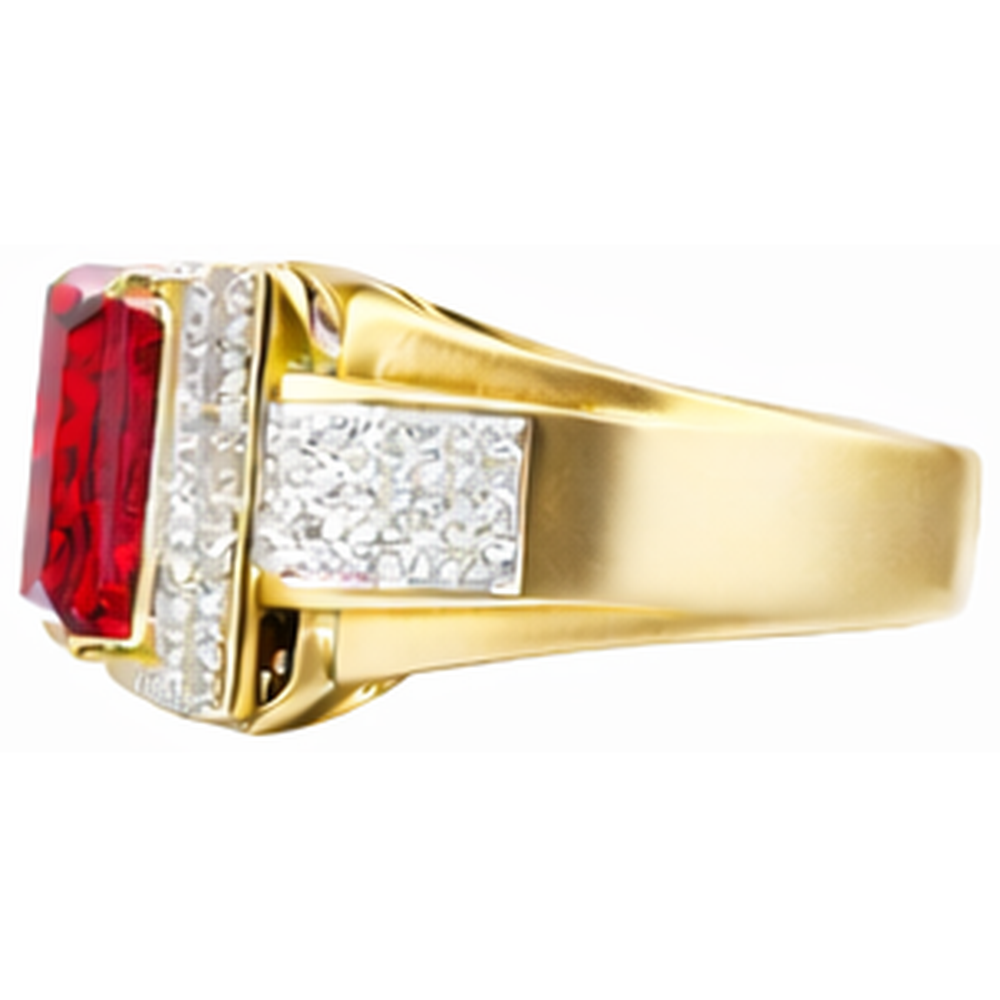 13 ct Grande Smeraldo Taglio Rosso AAA Anello da Uomo Rubino Con Diamante Oro Giallo 14 kt