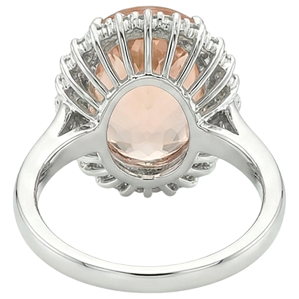 14.25 ct. Anello Morganite Ovale Grande Con Piccoli Diamanti Oro Bianco 14K