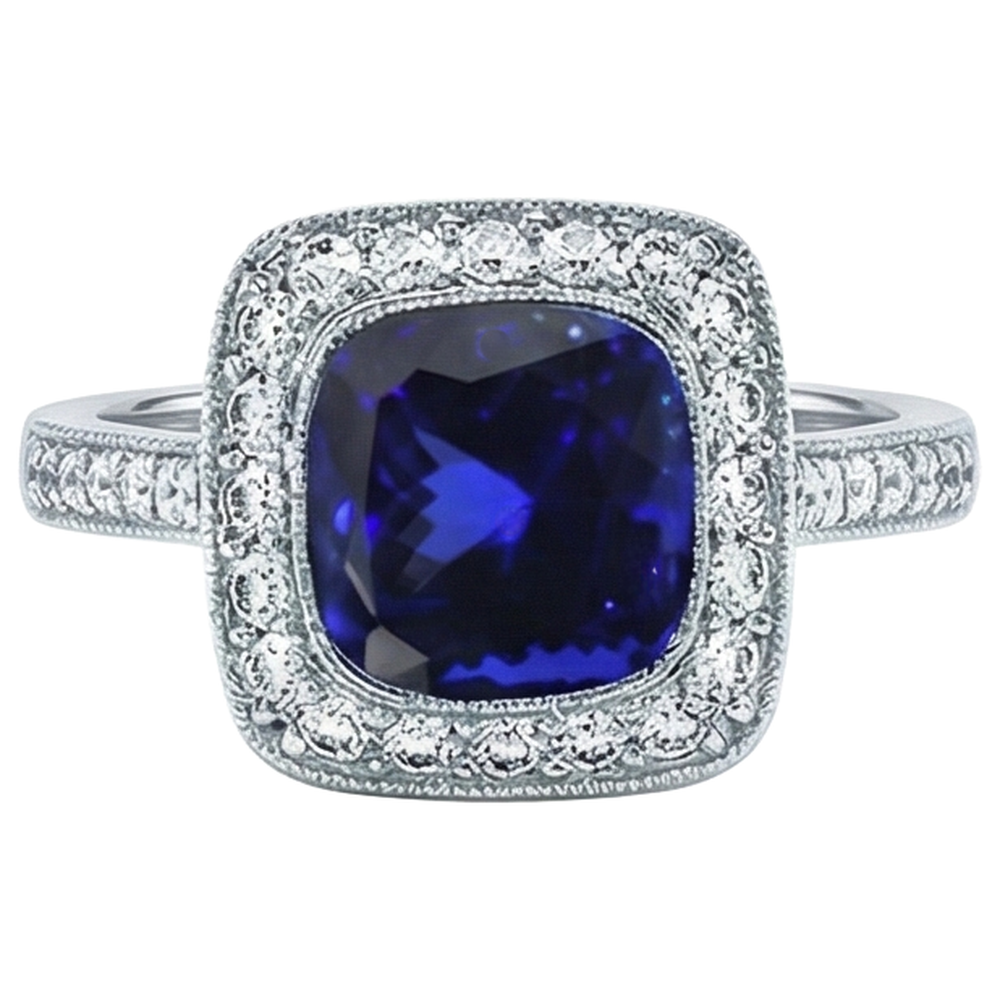 14.75 ct con castone in tanzanite con anello di diamanti in oro 14 carati