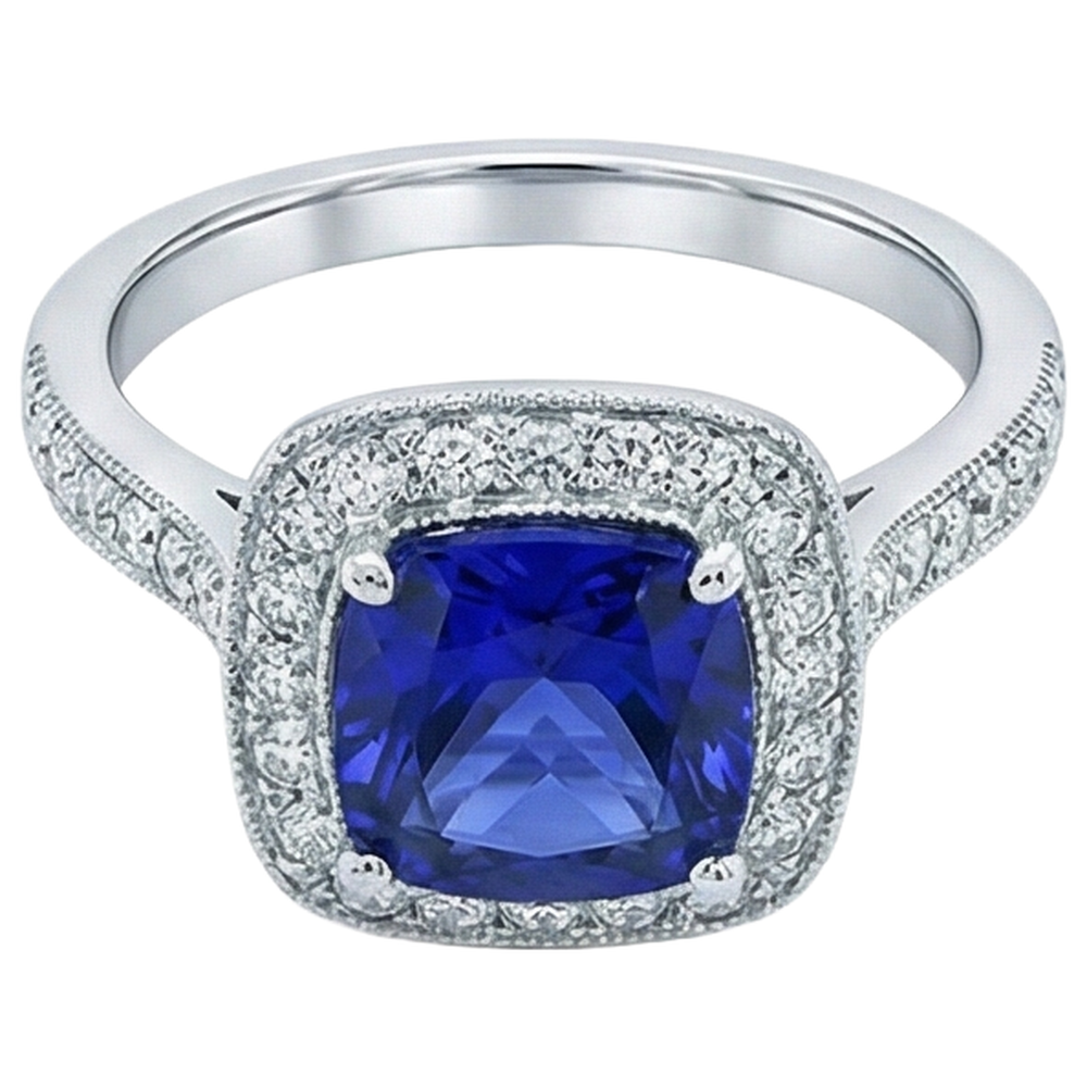 14.75 ct con castone in tanzanite con anello di diamanti in oro 14 carati