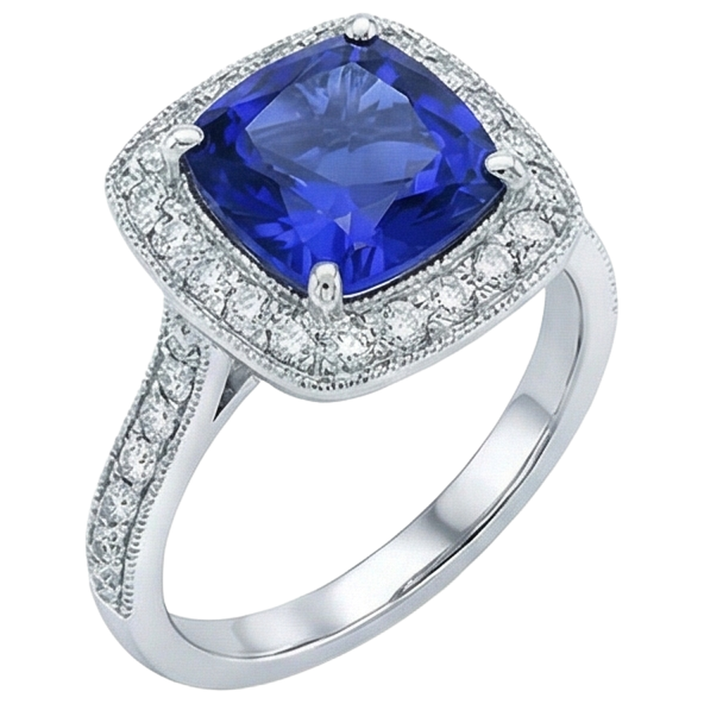 14.75 ct con castone in tanzanite con anello di diamanti in oro 14 carati