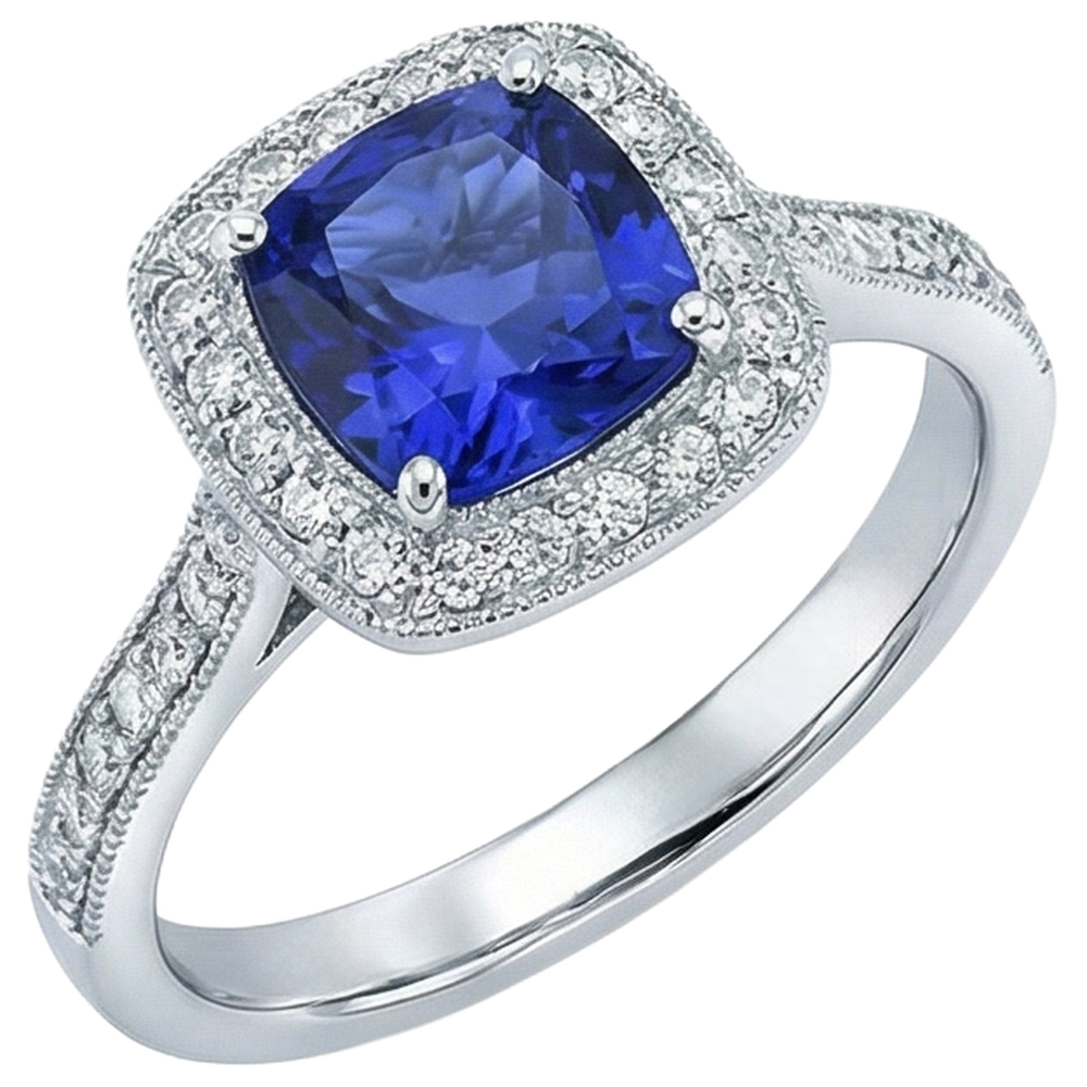 14.75 ct con castone in tanzanite con anello di diamanti in oro 14 carati