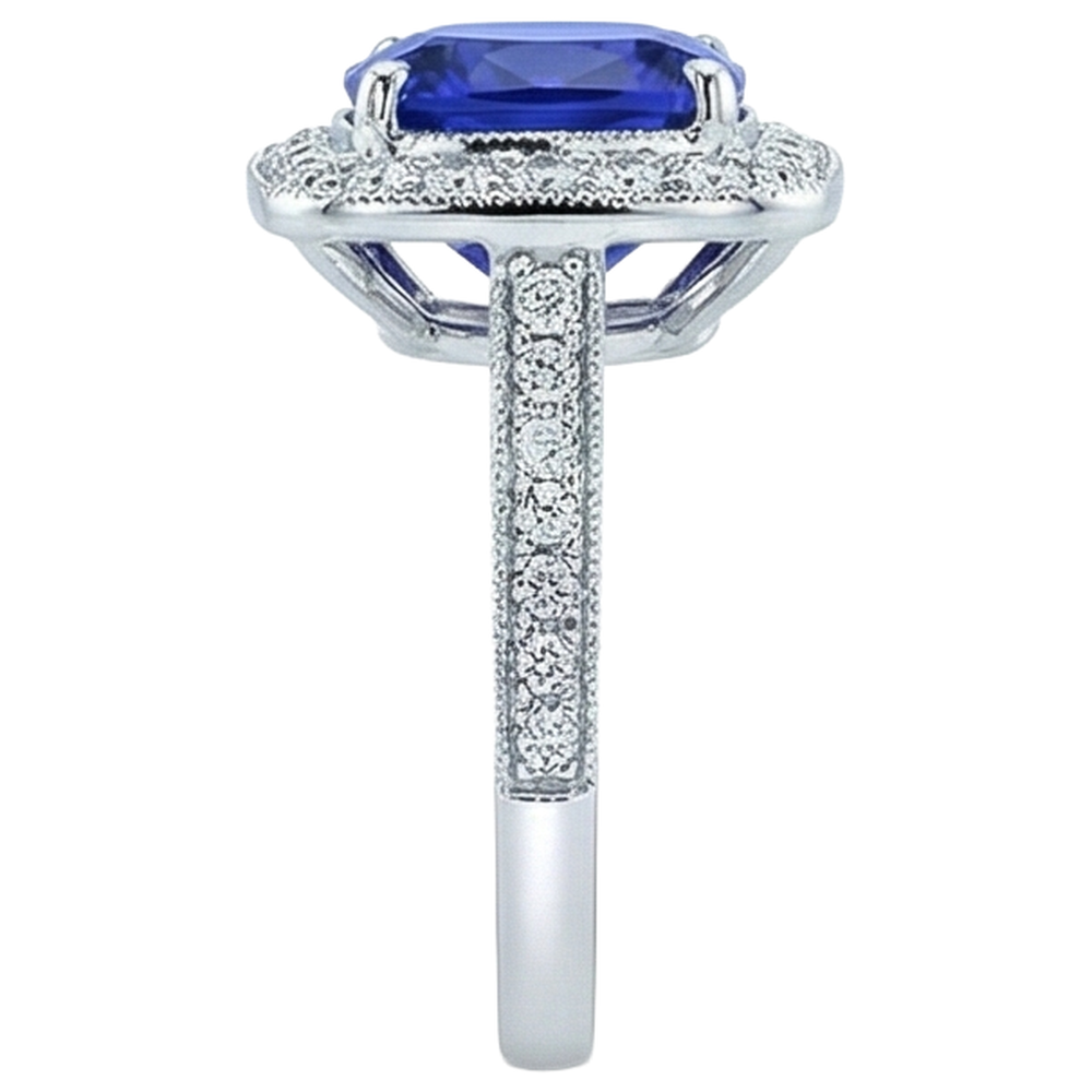 14.75 ct con castone in tanzanite con anello di diamanti in oro 14 carati