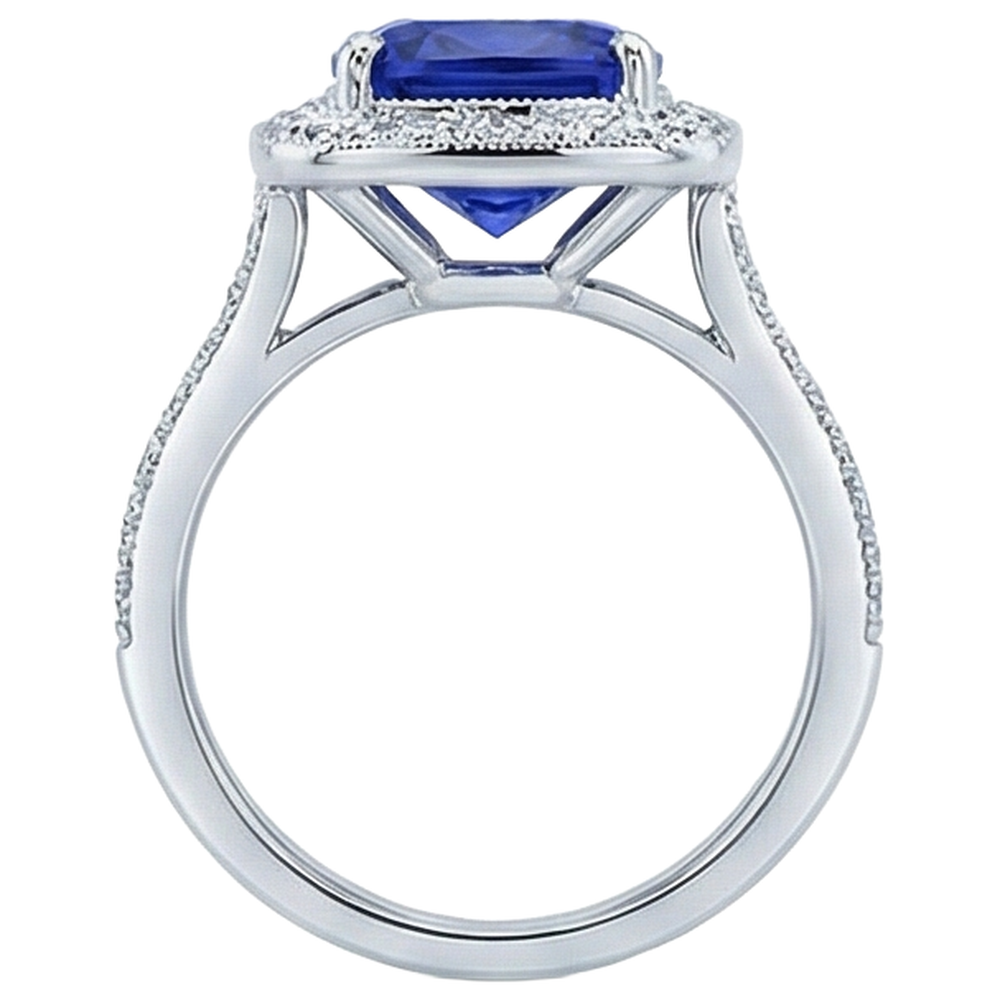 14.75 ct con castone in tanzanite con anello di diamanti in oro 14 carati