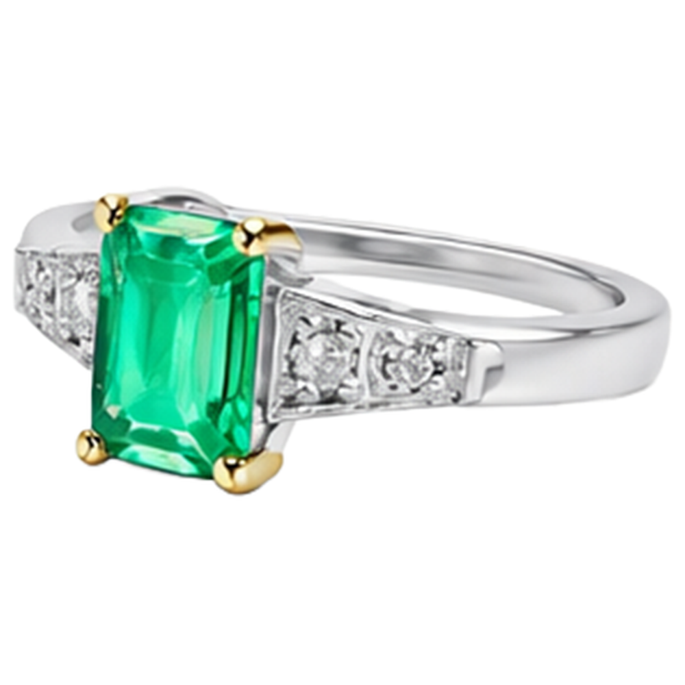 Smeraldo Fine Anello Pietra Colorata 2-carati Oro 14 Carati Bicolore – vista profilo