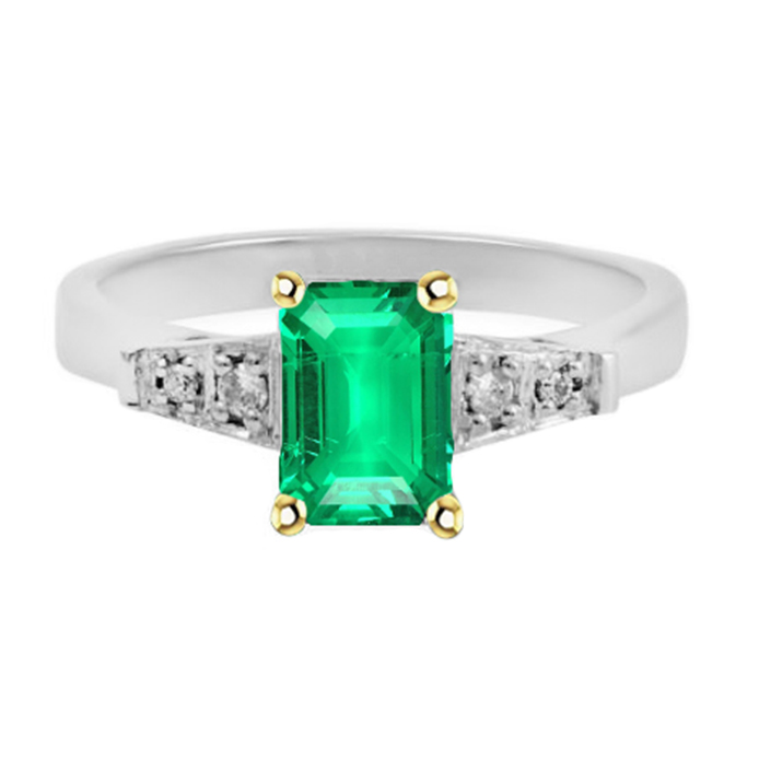 Anello Pietra Colorata Oro 14 Carati Bicolore con Smeraldo Fine – vista principale