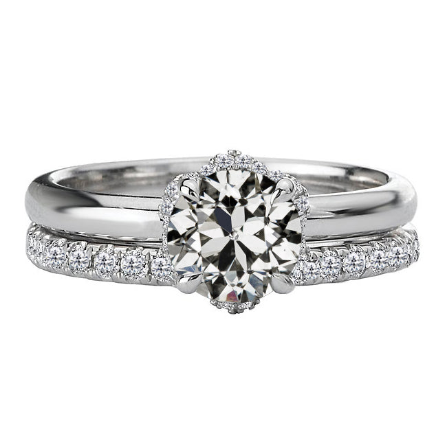 Diamante Fine Taglio Old Mine Anello di Fidanzamento in Oro Bianco 14K – vista principale