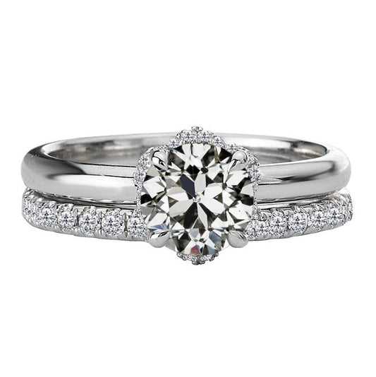 Diamante Fine Taglio Old Mine Anello di Fidanzamento in Oro Bianco 14K – vista principale
