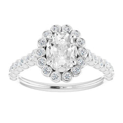 Brillante Anello Halo – Cuscino Antico 4 carati Oro Bianco 14K