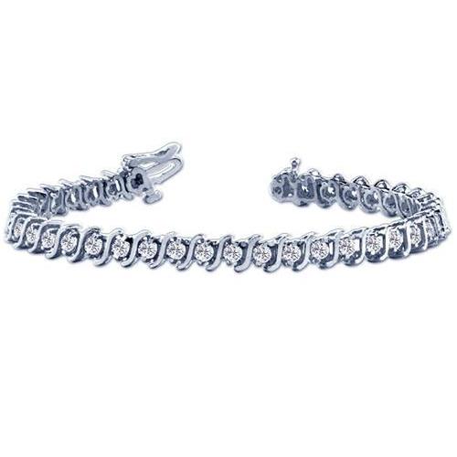 14K Oro Bianco Maglia A S Genuino Diamanti Bracciale Tennis