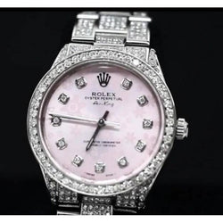 15 carati Quadrante personalizzato con diamanti e lunetta Orologio Rolex re dell'aria in acciaio inossidabile