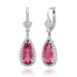 16 carati tormalina rosa con diamanti pendenti orecchini in oro 14K