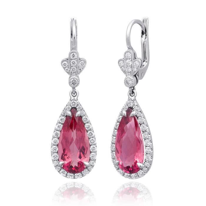 16 carati tormalina rosa con diamanti pendenti orecchini in oro 14 carati - harrychadent.it