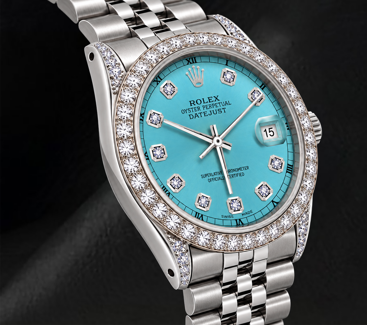 Rolex Datejust 36 mm 16200 Orologio in Acciaio Inossidabile Quadrante con Diamanti Blu Ghiaccio