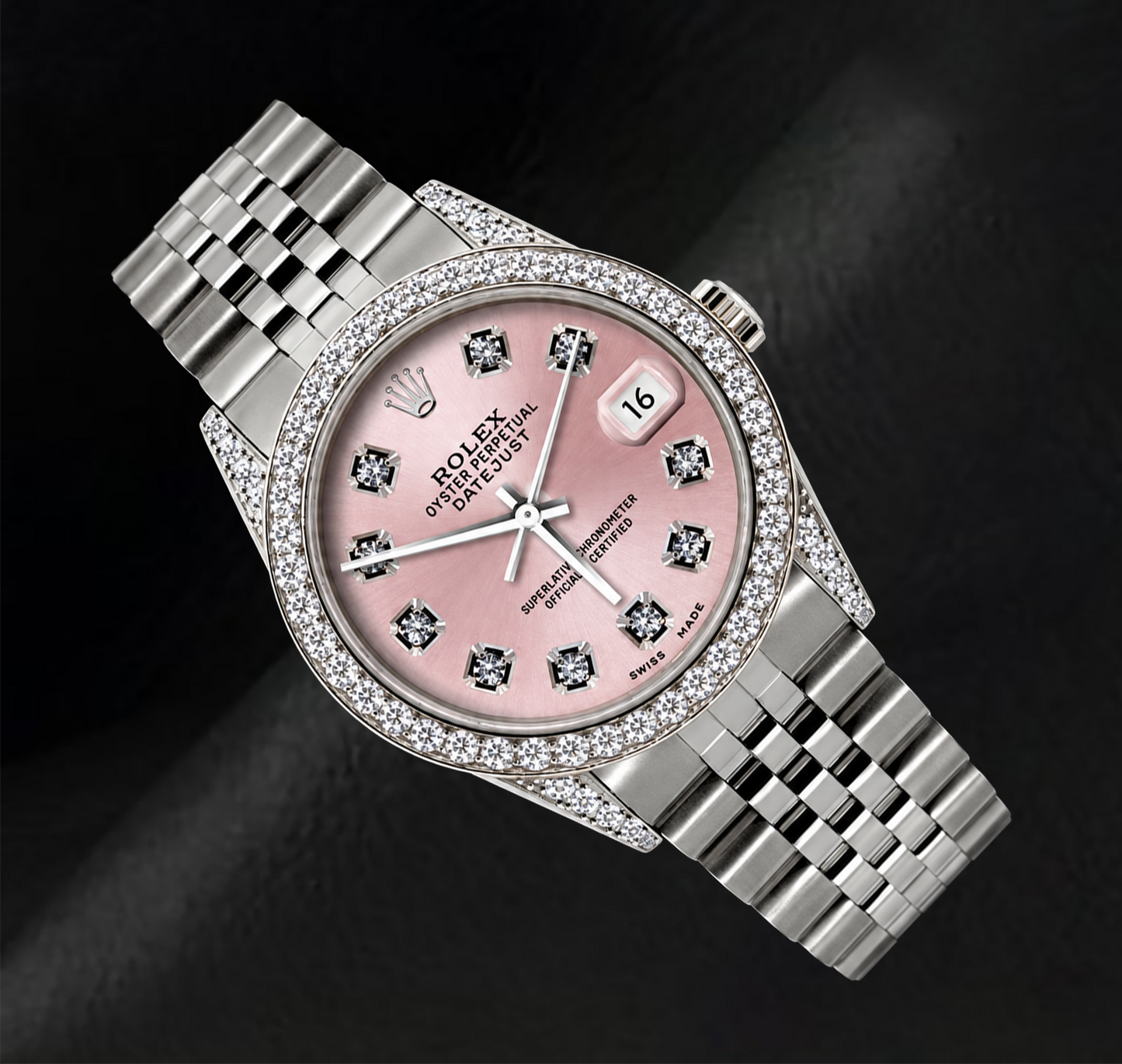 Rolex Datejust 36 mm 16200 Orologio in Acciaio Inossidabile con Quadrante Rosa con Diamanti e Lunetta con Diamanti