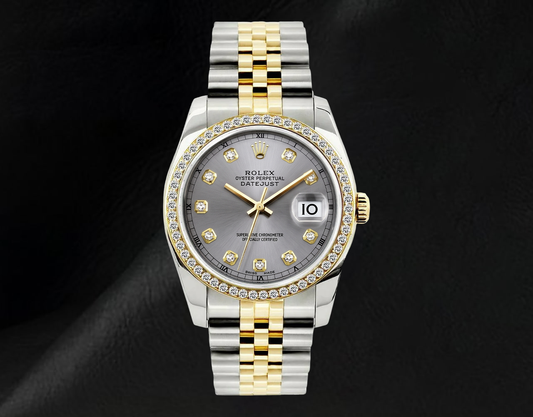 16233 Rolex Datejust 36 mm Orologio Bicolore Quadrante Grigio con Diamanti