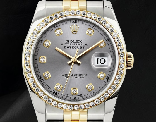 16233 Rolex Datejust 36 mm Orologio Bicolore Quadrante Grigio con Diamanti