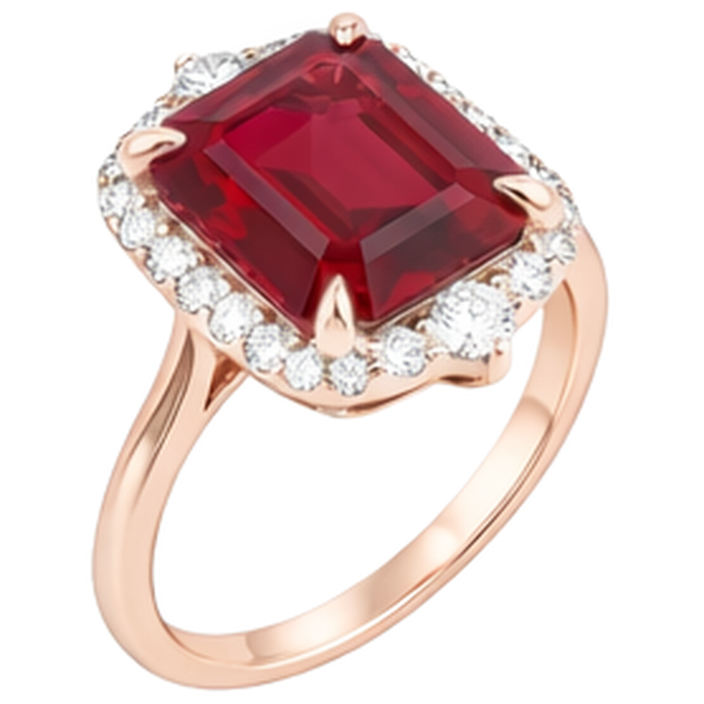 17 carati grande anello a forma di rubino rosso asscher e diamanti in oro 14k