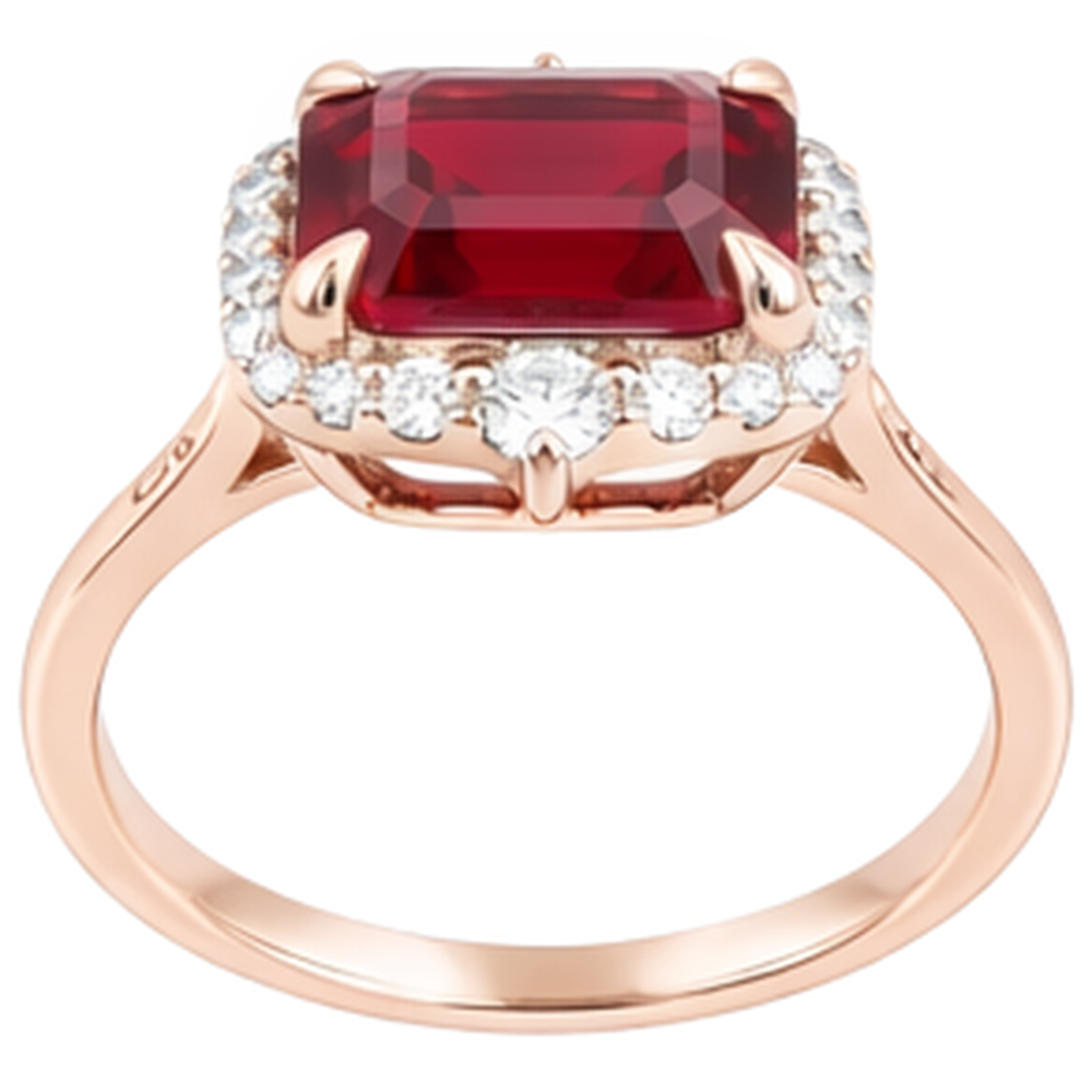 17 carati grande anello a forma di rubino rosso asscher e diamanti in oro 14k