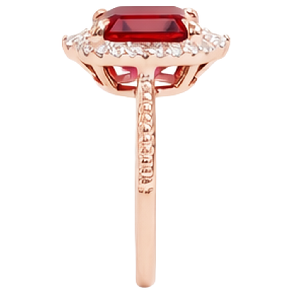 17 carati grande anello a forma di rubino rosso asscher e diamanti in oro 14k