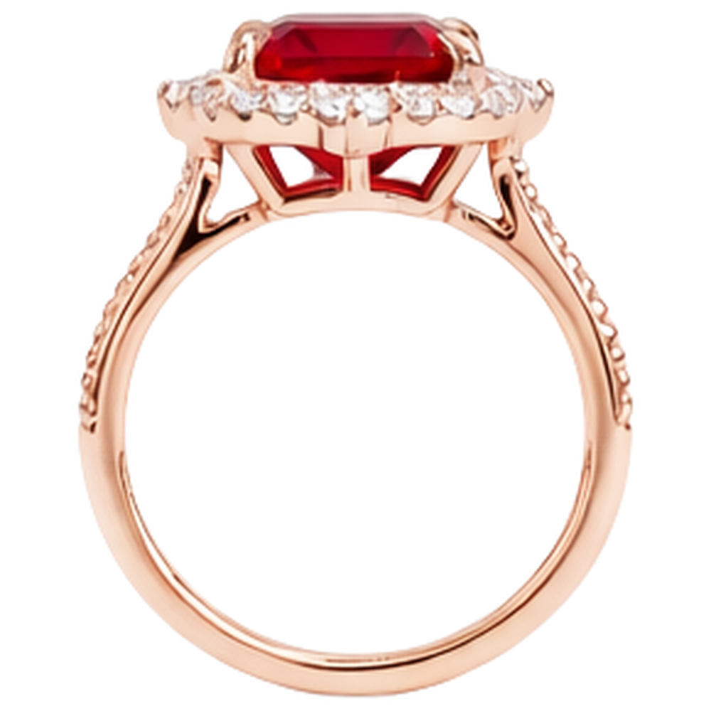 17 carati grande anello a forma di rubino rosso asscher e diamanti in oro 14k