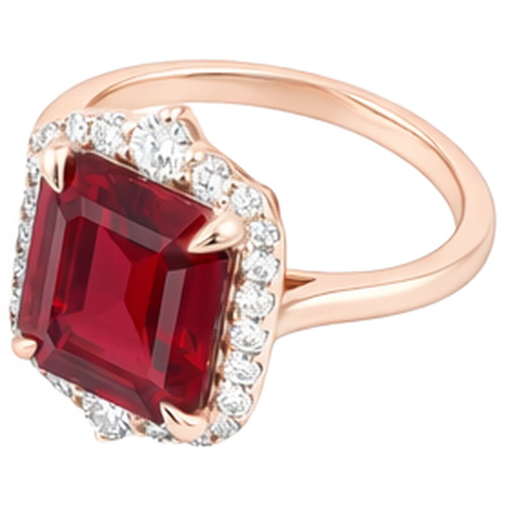 17 carati grande anello a forma di rubino rosso asscher e diamanti in oro 14k