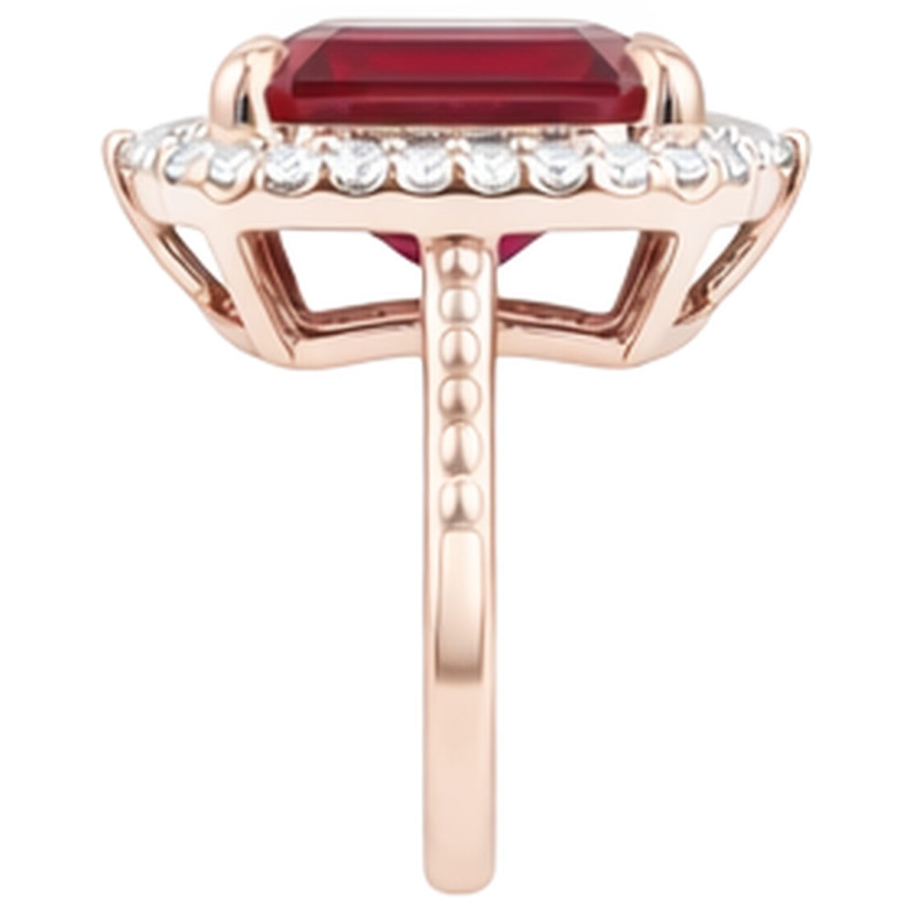 17 carati grande anello a forma di rubino rosso asscher e diamanti in oro 14k
