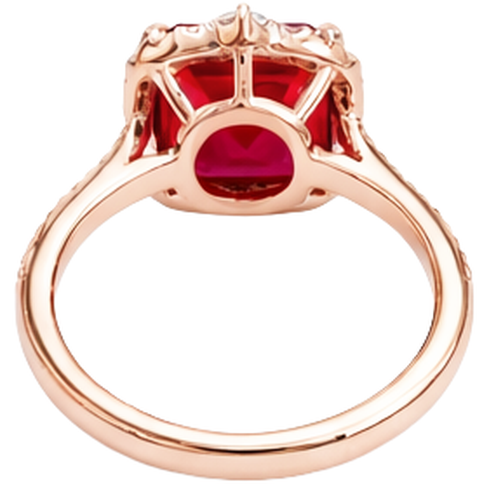 17 carati grande anello a forma di rubino rosso asscher e diamanti in oro 14k