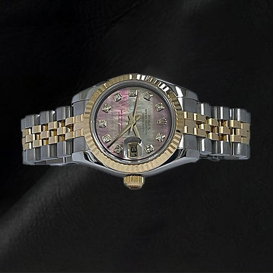 Datejust Rolex 26mm Nero Madreperla Diamante Orologio da Donna