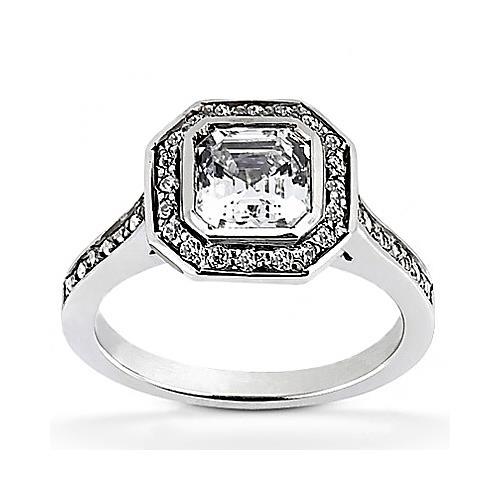 1 Carato Anello Genuino Diamante Asscher