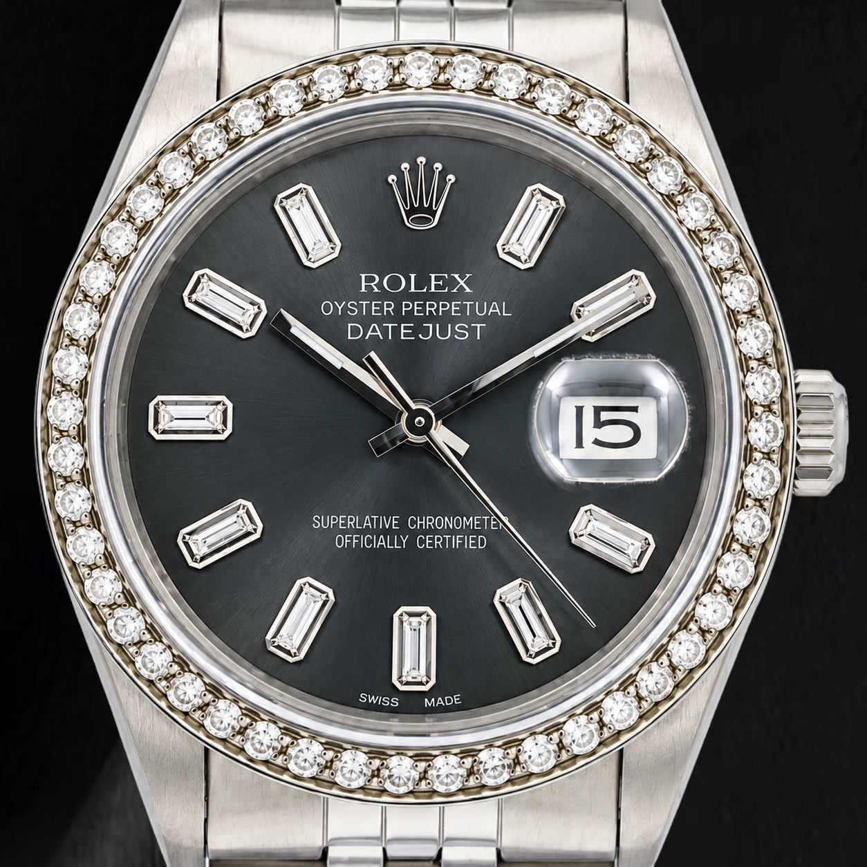 Rolex Datejust 16014 36 mm Orologio in Acciaio Inossidabile con Quadrante Grigio con Diamanti