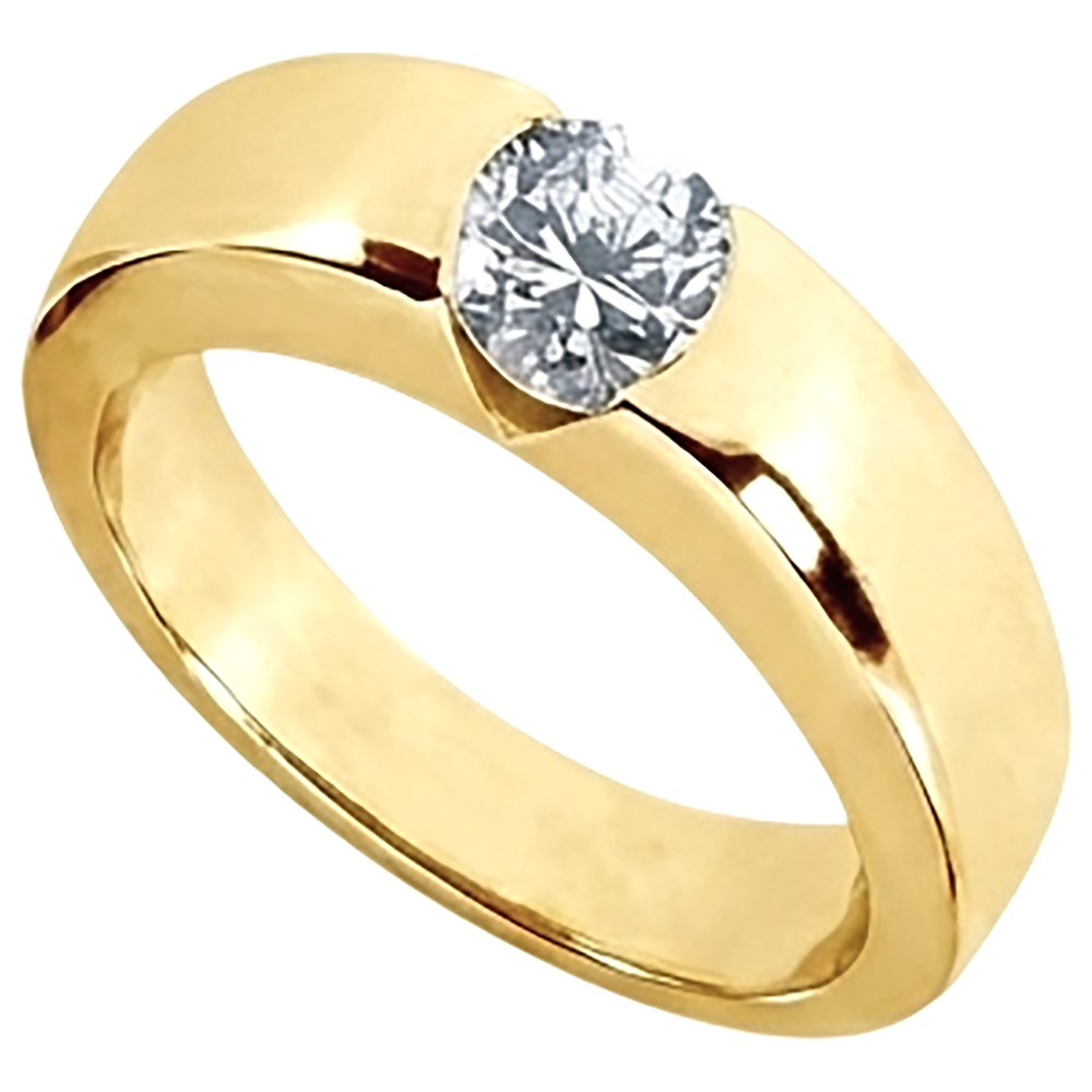 1,25 carati. Anello di fidanzamento solitario diamante brillante rotondo da uomo d'oro