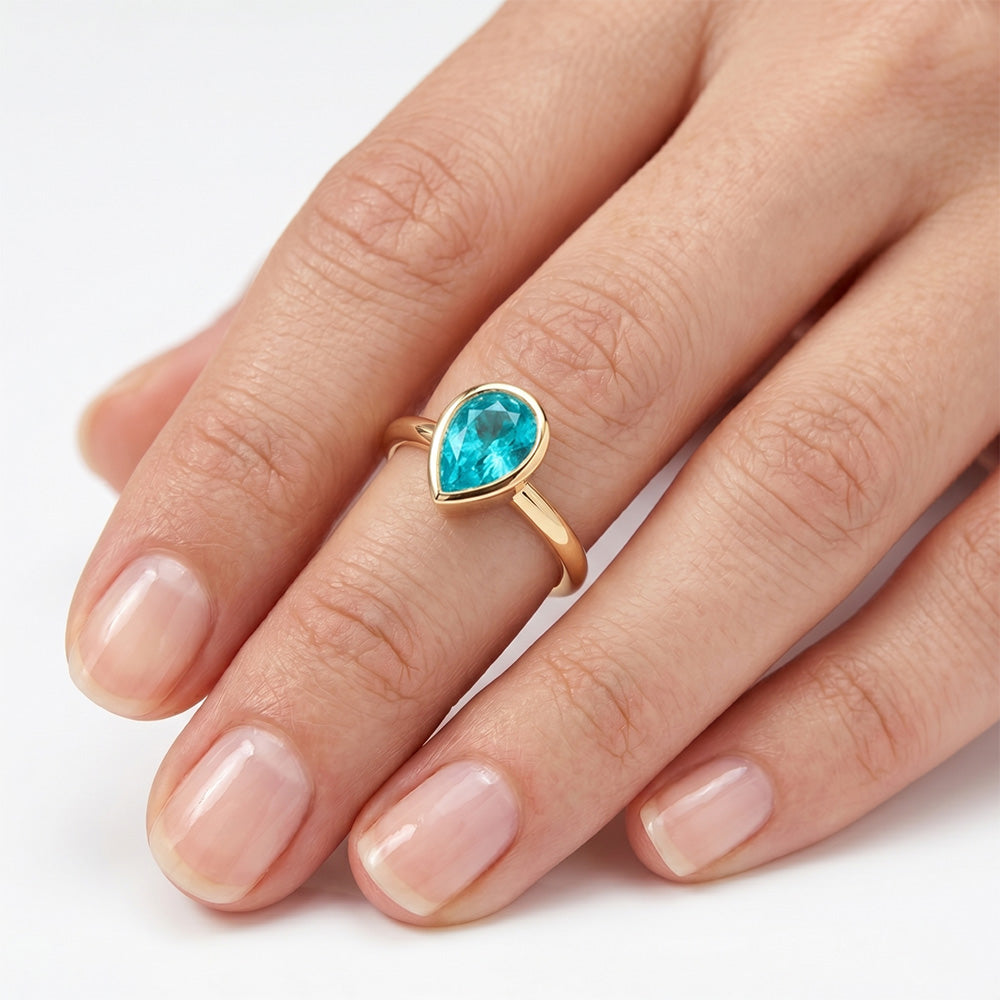 1,25 carati Tormalina Paraiba Anello con Gemma in Oro Giallo 14K