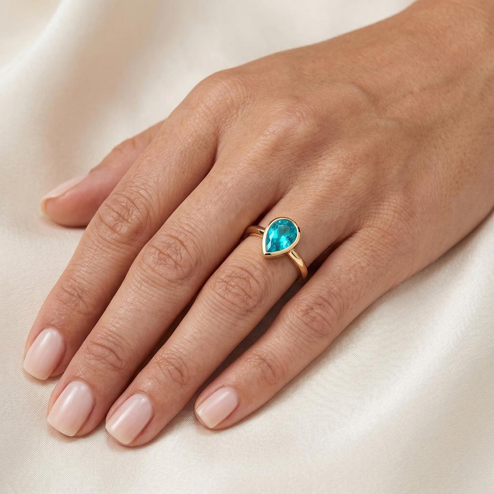 1,25 carati Tormalina Paraiba Anello con Gemma in Oro Giallo 14K