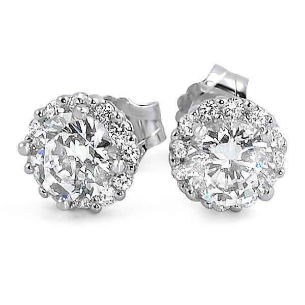 1.5 Carati Orecchino Aureola Con Genuino Diamanti Lady Studs Gioielli In Oro Bianco